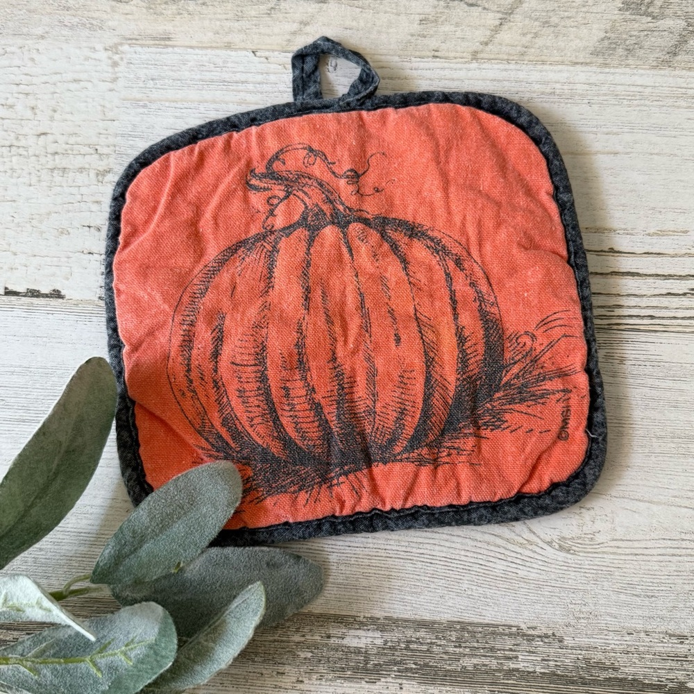 Vintage Fall Pumpkin Pot Holder Hot Pad Muted Orange & Charcoal